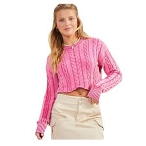 Alter’d State Nevaeh Pink Cable Cropped Sweater SMALL YTK BarbieCore Bubblegum